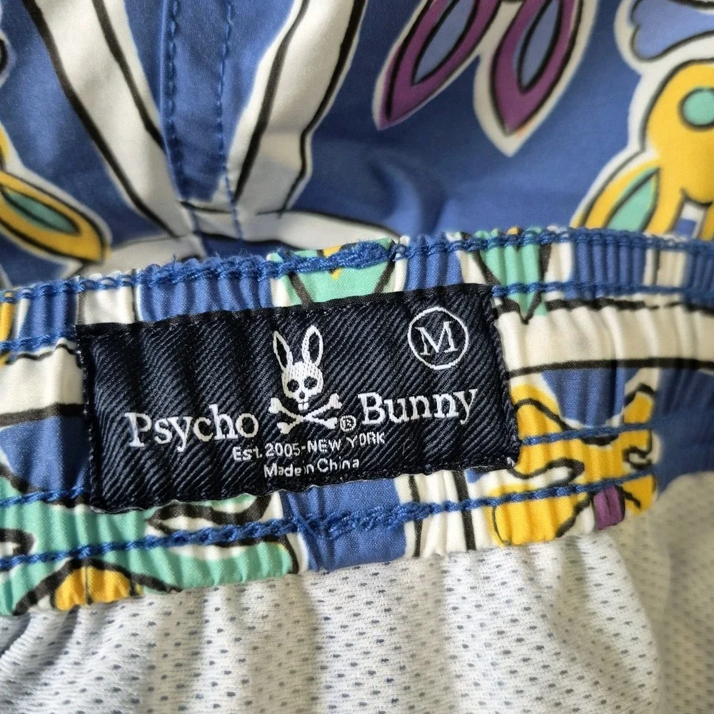 Psycho Bunny Swim Trunks Mens‎ Medium Blue Allover Logo Brief Lined Shorts